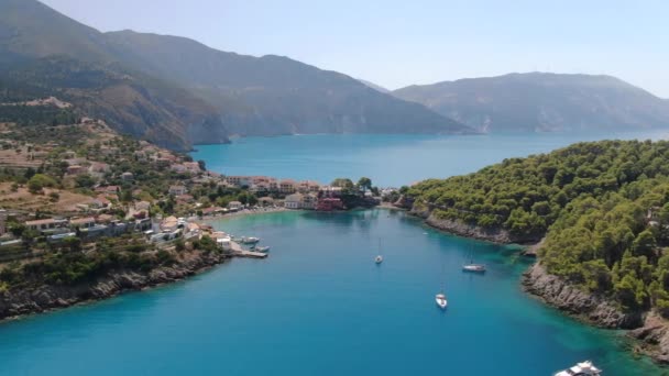 Grecia Paradiso Assos Sull Isola Cefalonia Stabilire Vista Aerea — Video Stock