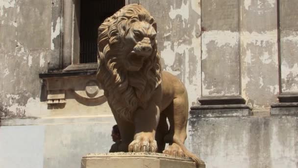 ニカラグアのレオンにあるマリア大聖堂の正面にあるライオン — ストック動画