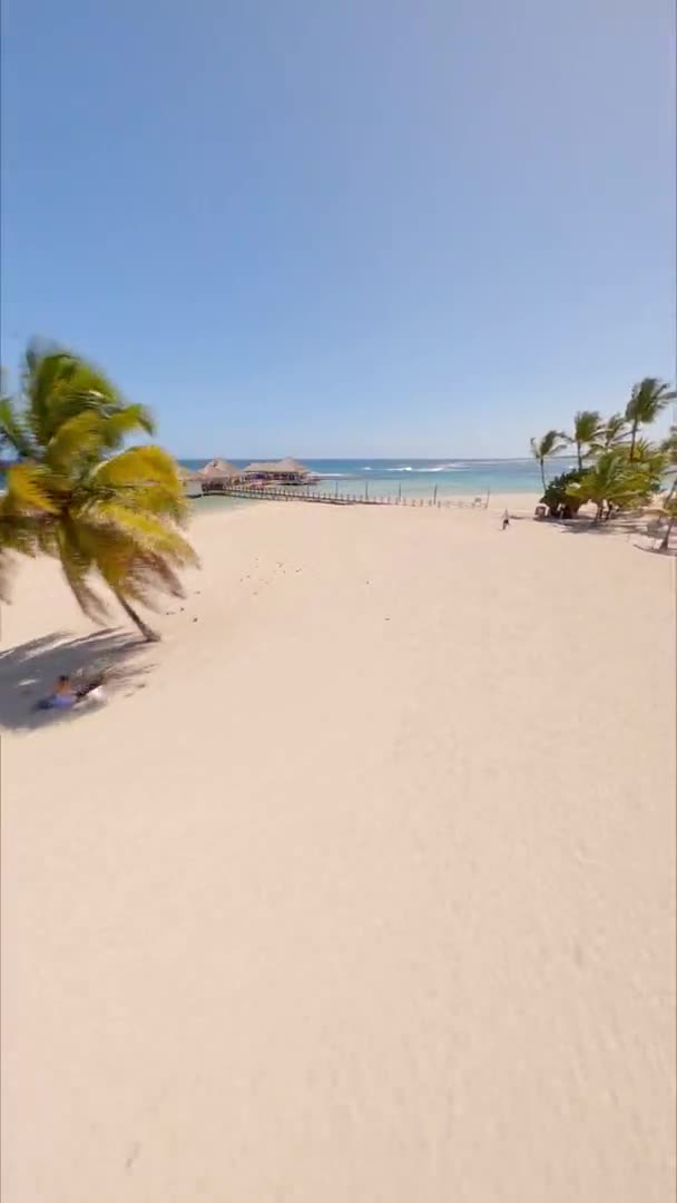 Luchtfoto Fpv Drone Boven Strand Zee Juan Dolio Dominicaanse Republiek — Stockvideo