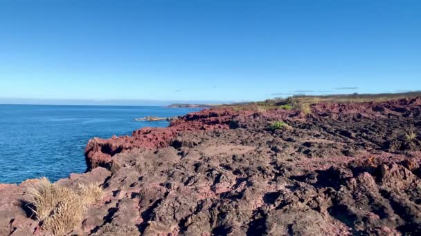 Röd Rock Ocean Klippa Mot Blå Himmel Australien — Stockvideo