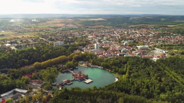 Aerial Drone Shot Wonderful Lake Hvz Beautiful Day Town Hevz — Stock Video
