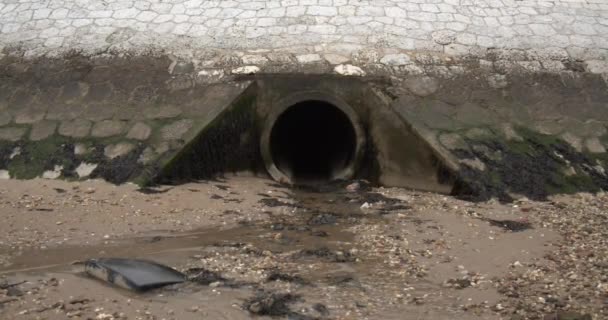 Riolering Tunnel Uitgang Verdrijft Afval Het Zeestrand Menselijk Afval — Stockvideo