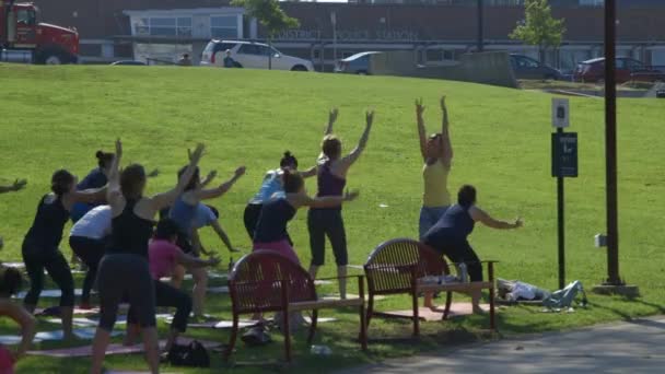 Yoga Sınıfı Yogi Eğitmeni Bir Grup Insan Amerika Daki Durham — Stok video