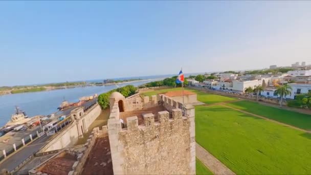 Fortaleza Ozama Santo Domingo República Dominicana Avión Tripulado Carreras Aéreo — Vídeo de stock