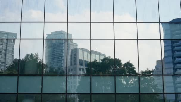 Reflejo Árboles Edificios Negocios Las Paredes Del Espejo Otros Edificios — Vídeos de Stock