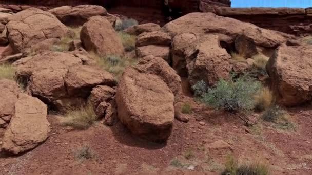 Vue Panoramique Des Formations Rocheuses Rouges Dans Paysage Désertique Utah — Video