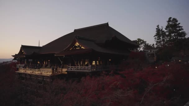 Establecimiento Plano Del Templo Kiyomizu Dera Kyoto Japón Puesta Del — Vídeos de Stock