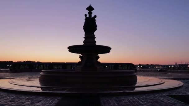 Fuente Las Tres Gracias Burdeos Amanecer Con Tranvía Detrás Salida — Vídeos de Stock