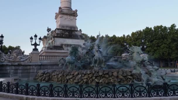 Air Mancur Monumen Girondains Saat Matahari Terbit Bordeaux Tanpa Seorang — Stok Video