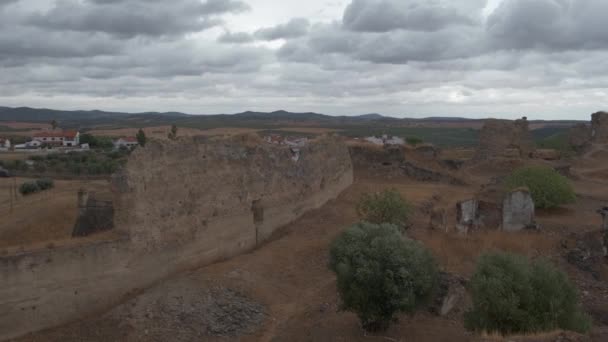 Ruines Château Juromenha Guadiana Sur Rive Rivière Portugal Panoramique — Video