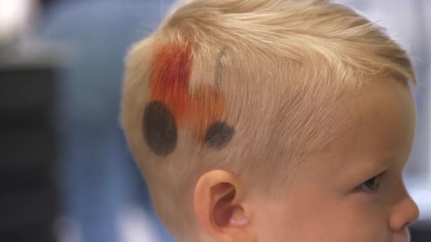 Young Boy Having Color Hair Styling Hair Saloon Close — Stock Video