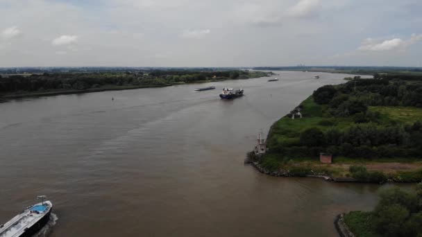 High Angle Aerial View Ships Navigating Oude Maas Coastal Radar — Stock video