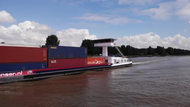 Conteneur Transportant Navire Alsace Going Oude Maas Verrouillage Aérien — Video