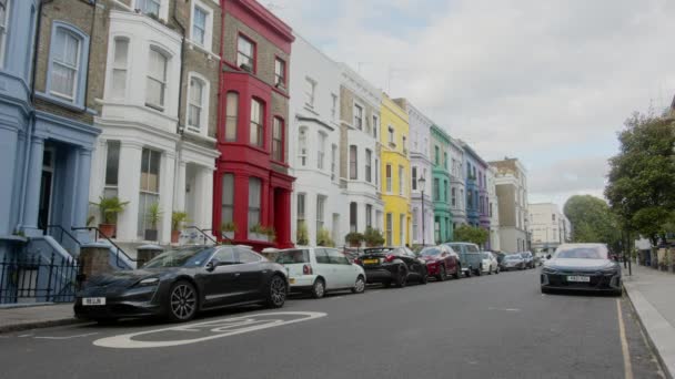 Prachtige Opname Van Een Pittoreske Weg Notting Hill Met Kleurrijke — Stockvideo