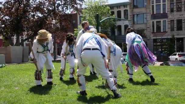 Zpomalený Výstřel Quarry Morris Dancers Monroe County Courthouse Dancing May — Stock video