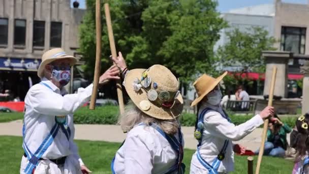 Zpomalený Výstřel Quarry Morris Dancers Monroe County Courthouse Dancing May — Stock video