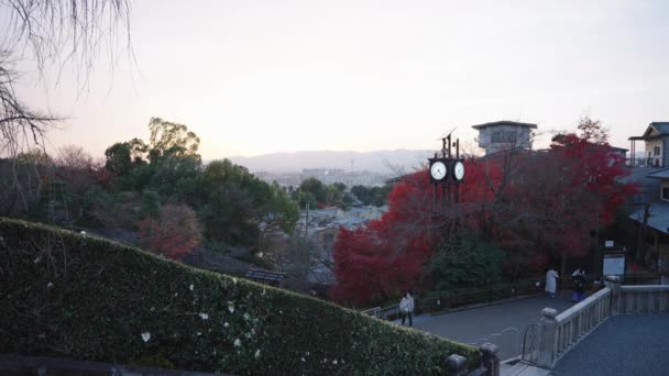 Kyoto Otoño Puesta Del Sol Distancia Mirando Hacia Fuera Kiyomizu — Vídeo de stock