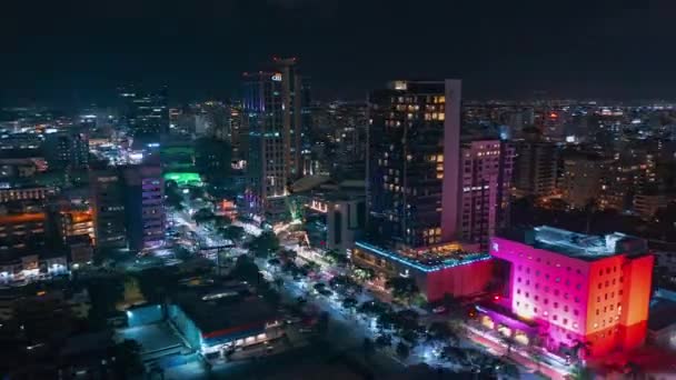 Hiperlapso Nocturno Ciudad Santo Domingo Timelapse Tiro Con Dron República — Vídeos de Stock