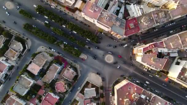 Vista Aérea Sobre Tráfico Una Calle Concurrida Casablanca Marruecos Arriba — Vídeos de Stock