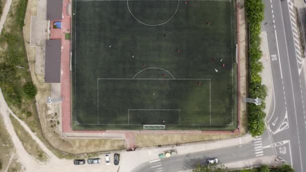 Avión Birdseye Sobre Campo Fútbol España Durante Amistoso Partido Local — Vídeo de stock