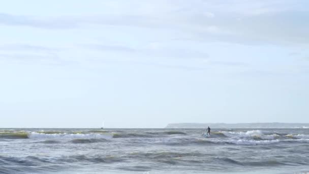 Pessoas Que Gostam Surf Standup Paddle Boarding Praia Verão Deauville — Vídeo de Stock