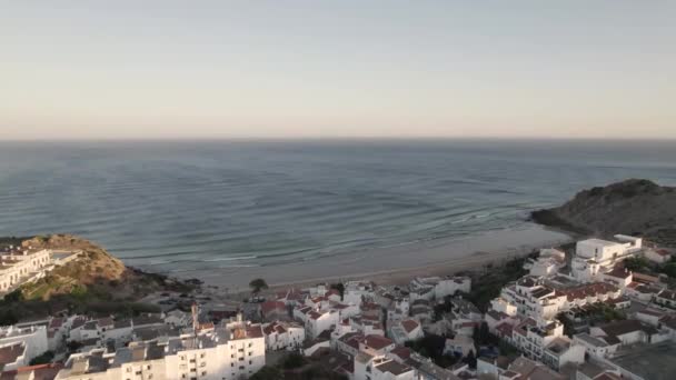Goldene Stunde Strand Von Burgau Portugal Mit Ferienaufenthalten Der Nähe — Stockvideo