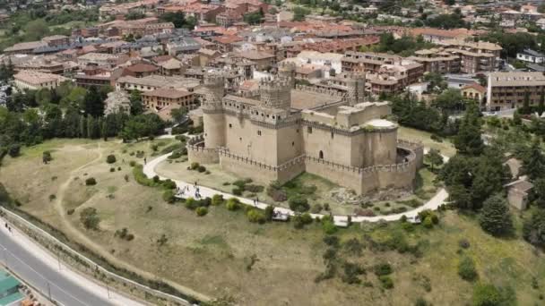 Antenna Cinematografica Epica Del Nuovo Castello Manzanares Real Che Mostra — Video Stock