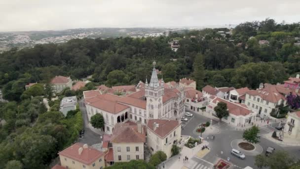 Kleurrijk Sintra City Hall Gebouw Omgeven Door Groen Weelderig Natuurpark — Stockvideo