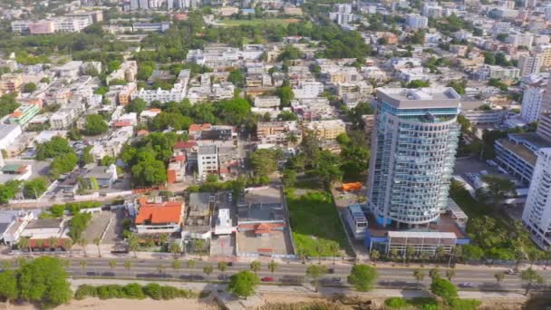 Nowoczesne Budynki Wzdłuż George Washington Avenue Wybrzeżu Santo Domingo Dominikana — Wideo stockowe