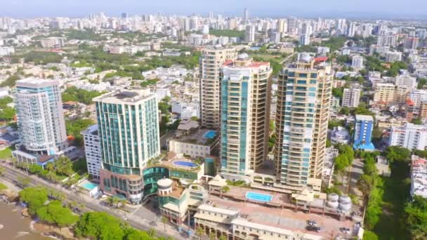 Vista Aérea Los Edificios Del Malecón Center Santo Domingo República — Vídeo de stock