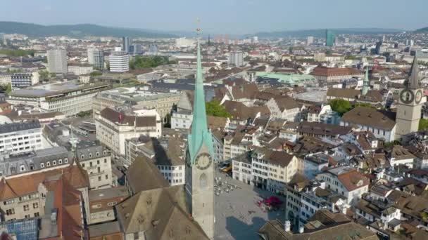 Aerial Orbiting Shot Fraumunster Church Zurich Switzerland — Stock Video