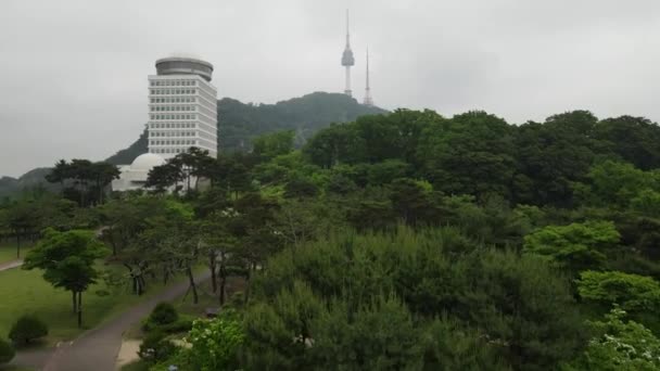 Αεροφωτογραφία Του Πάρκου Namsan Θέα Τον Πύργο Και Βουνό Της — Αρχείο Βίντεο