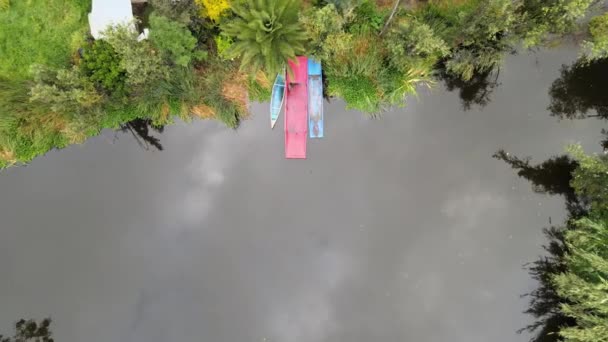 Jib Omhoog Zenith View Xochimilco Mexico City Bij Zonsopgang Kan — Stockvideo