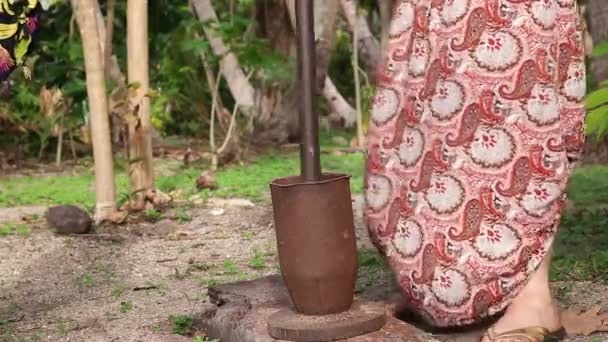 在偏远的斐济岛上 度假者挤碎烹调材料 — 图库视频影像