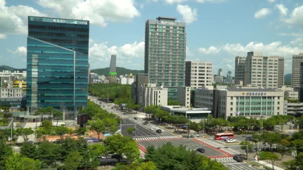 Daejeon Stadtzentrum Mit Verkehr Und Hochhauskomplex Und Büros Tagsüber Polizeistation — Stockvideo