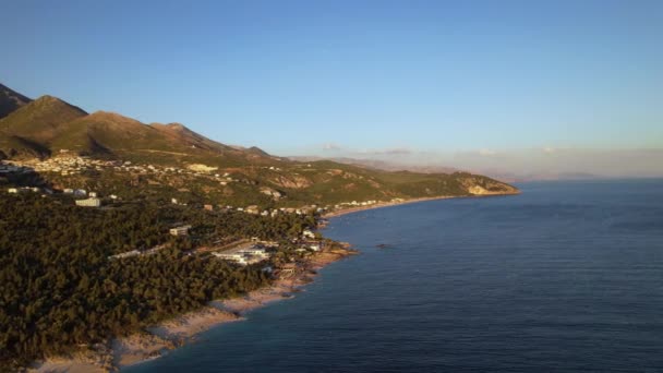 Vakantie Paradijs Aan Zee Kust Van Drimadhes Albanië Gouden Uur — Stockvideo