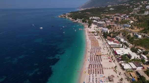 Wakacje Albanii Pięknymi Dużymi Plażami Czystą Turkusową Wodą Morską — Wideo stockowe