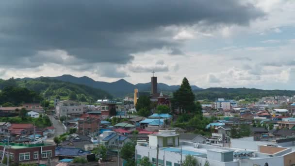 Gray Clouds Church Residential Buildings Geumsan County South Chungcheong Province — Stock Video