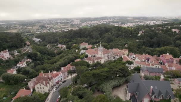 Extravagante Edificio Del Ayuntamiento Sintra Contra Parque Natural Portugal Disparo — Vídeo de stock