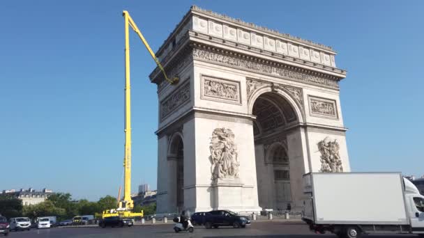 Girato Arco Trionfo Ricostruzione Nel Mese Agosto Parigi Francia — Video Stock