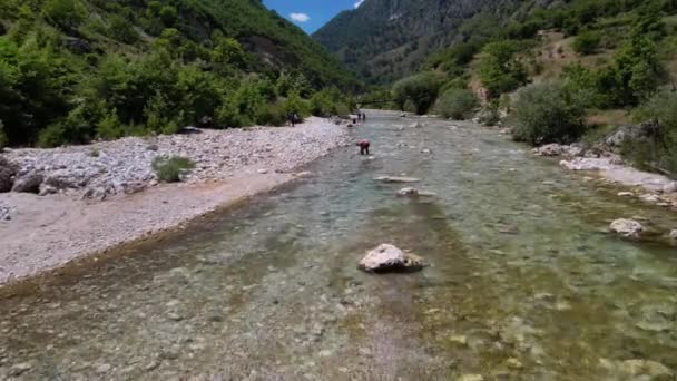在阿尔巴尼亚美丽的山谷中 科学家们研究了Vjosa河的生物多样性生命 — 图库视频影像