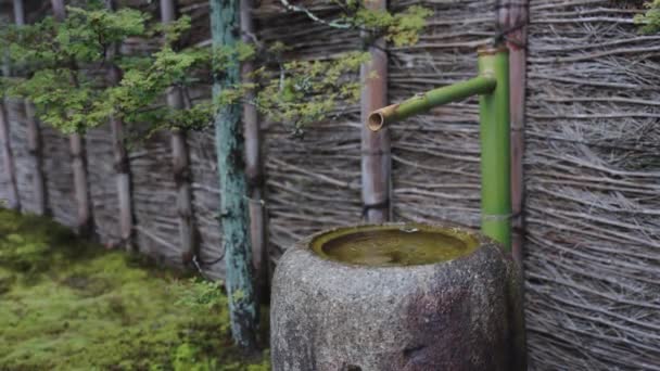 Temizu hand purification basin in Japanese Garden, Slow motion scene