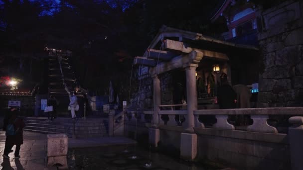 Fuente Agua Pura Kiyomizu Dera Por Noche — Vídeos de Stock