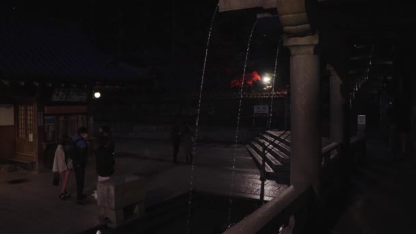 清水寺の清らかな水の泉 夜に歩く観光客 — ストック動画
