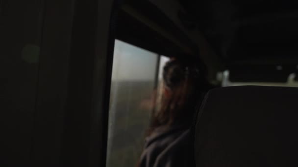 Mujer Mirando Los Animales Través Ventana Coche Parque Nacional Del — Vídeo de stock