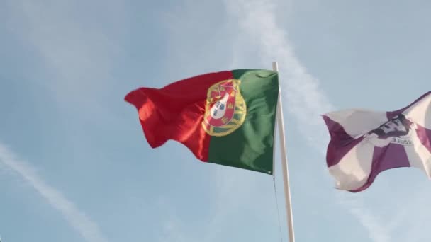葡萄牙国旗在风中飘扬在一根柱子上 — 图库视频影像