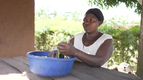 Ντόπια Αφρικανή Μαύρη Γυναίκα Ξεφλουδίζει Βγάζει Και Μαγειρεύει Κόκκινα Φασόλια — Αρχείο Βίντεο