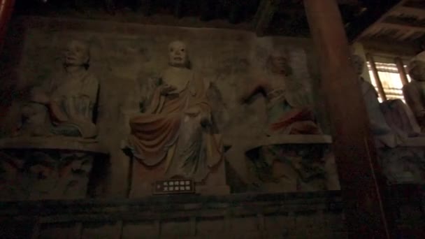 Pan Höger Buddha Statyer Inuti Dafo Tempel Zhangye Kina Silk — Stockvideo