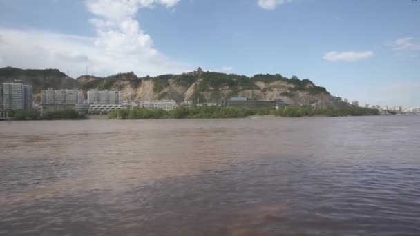 Barco Pele Cabra Inflado Rio Amarelo Lanzhou China — Vídeo de Stock