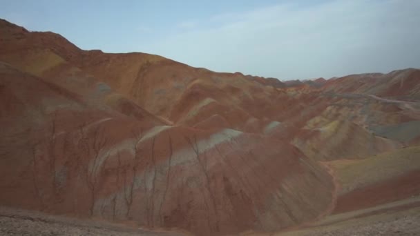 Pan Derechaarco Iris Montañas Zhangye Parque Nacional China Jalá Ruta — Vídeo de stock